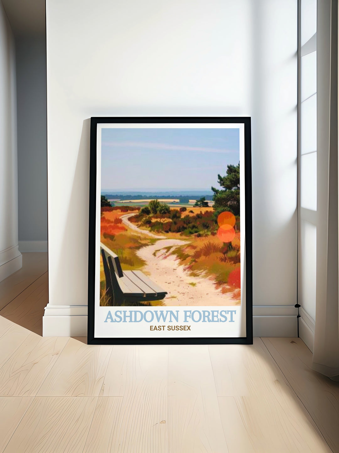 The Enchanted Place in Ashdown Forest is beautifully captured in this AONB Wall Art perfect for adding a serene touch to your home decor this art print offers a peaceful view of the forest making it an ideal choice for nature lovers and art enthusiasts alike