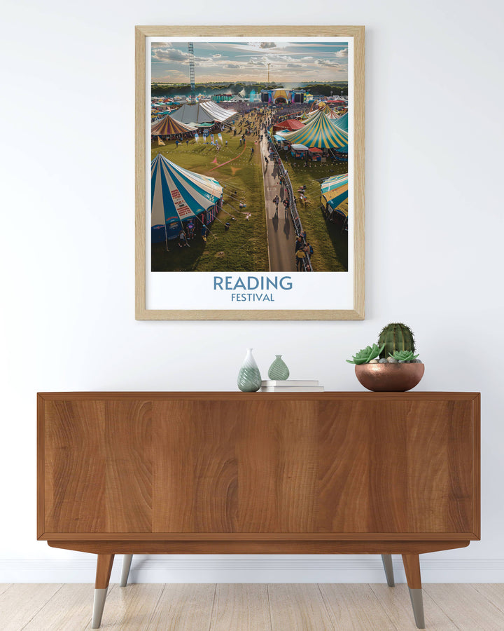 Festival Ground Modern Art depicting the excitement of Glastonbury Festival with vivid colors and detailed festival scenes making a great gift for music fans