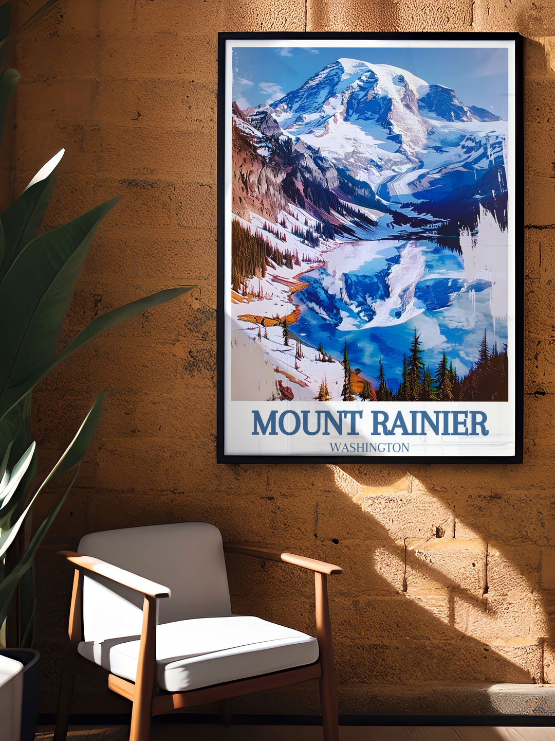 USA Poster Print of Mount Rainier with detailed map and stunning photo of Nisqually Glacier and Nisqually Vista Loop ideal for enhancing your Washington travel collection