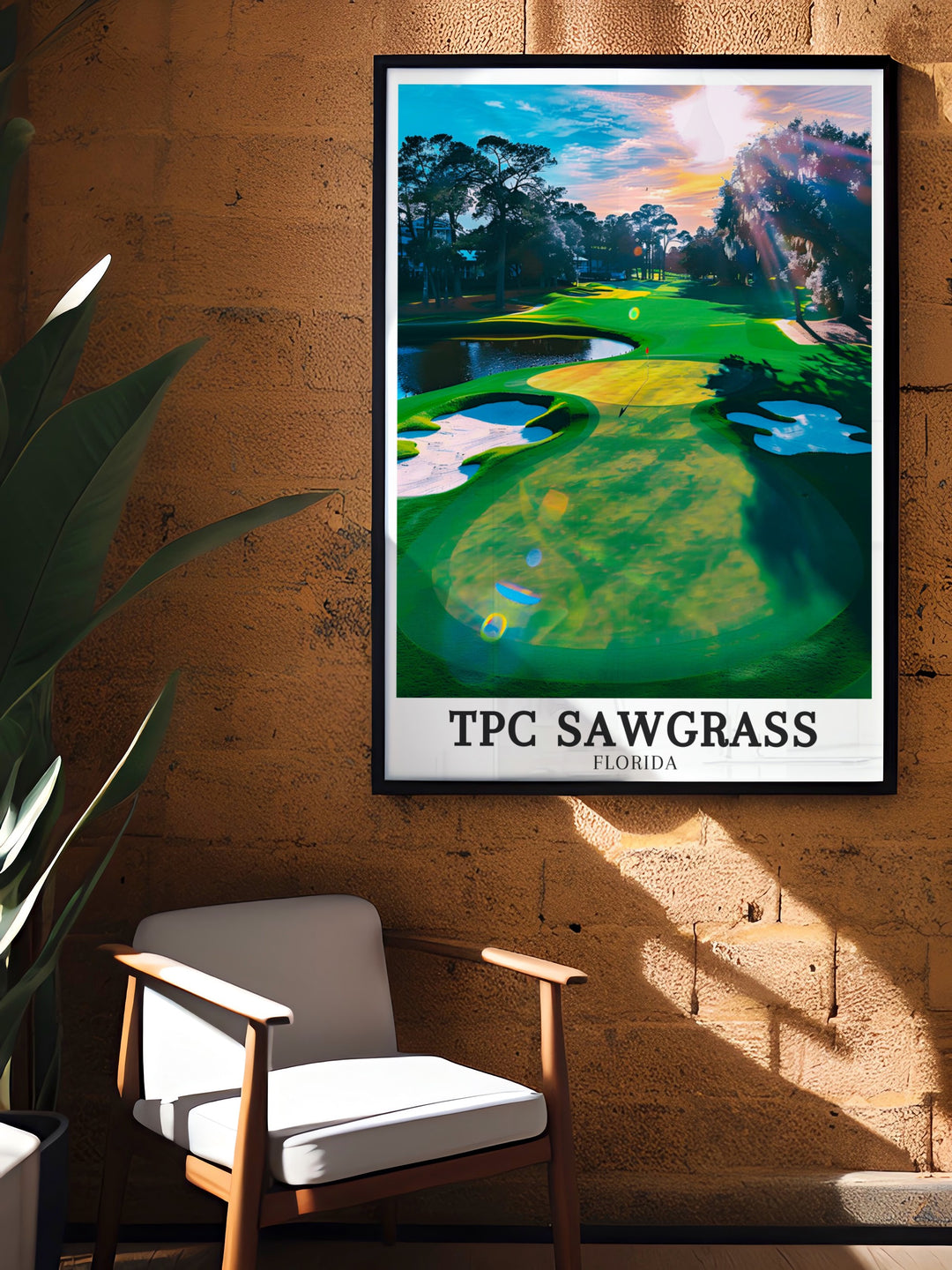 Celebration Bermuda Fairway at TPC Sawgrass is known for its perfect blend of beauty and challenge. This artwork highlights the fairways lush landscape and strategic importance in the game, offering a piece that both inspires and impresses. Perfect for any space that celebrates the game of golf.