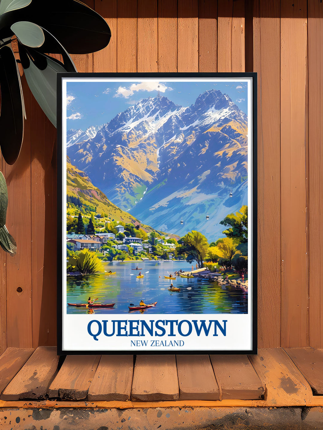 Stunning Queenstown map art print featuring The Remarkables Lake Wakatipu in a detailed black and white design ideal for adding elegance to your home office or study perfect for gifts including anniversaries birthdays and Christmas