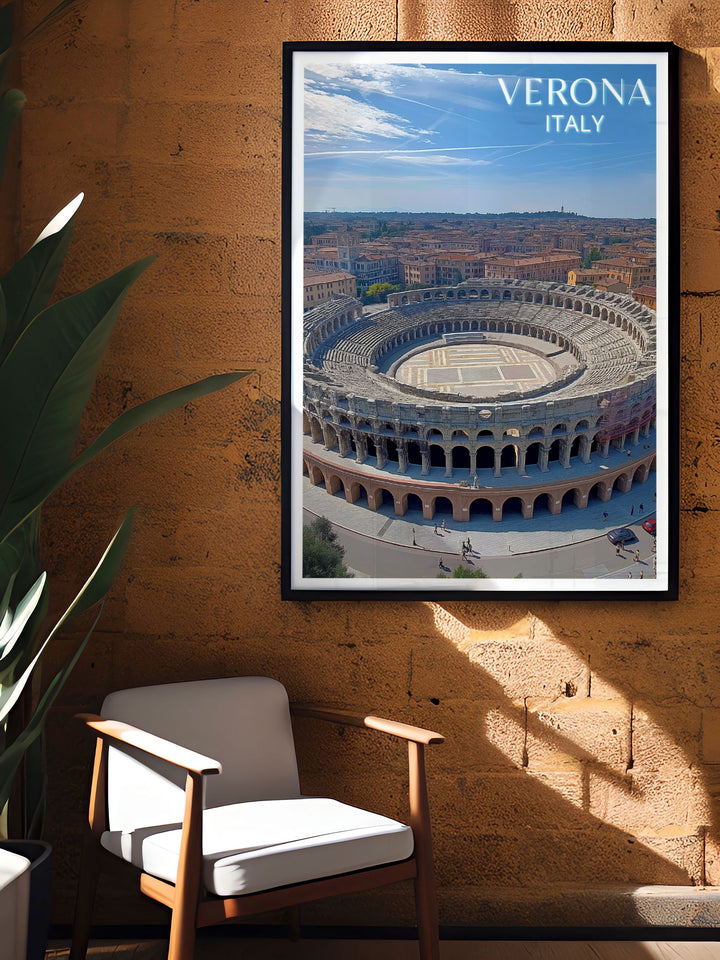 Vibrant Italian art print featuring Arena de Verona in Verona Italy an ideal piece for adding elegance to any room or as a special Verona gift celebrating the beauty and cultural richness of this famous amphitheater.