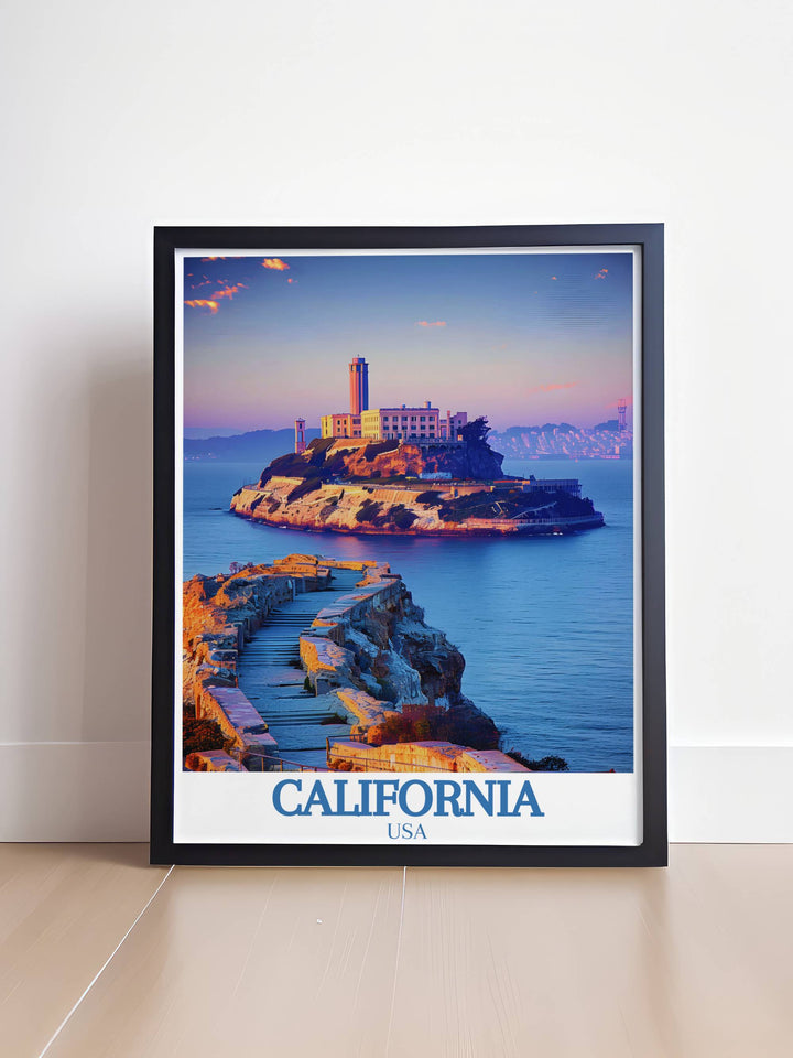 Alcatraz Island framed prints alongside Death Valley art capturing the beauty of California USA national parks in vibrant colors ideal for stunning living room decor and unique artwork collection