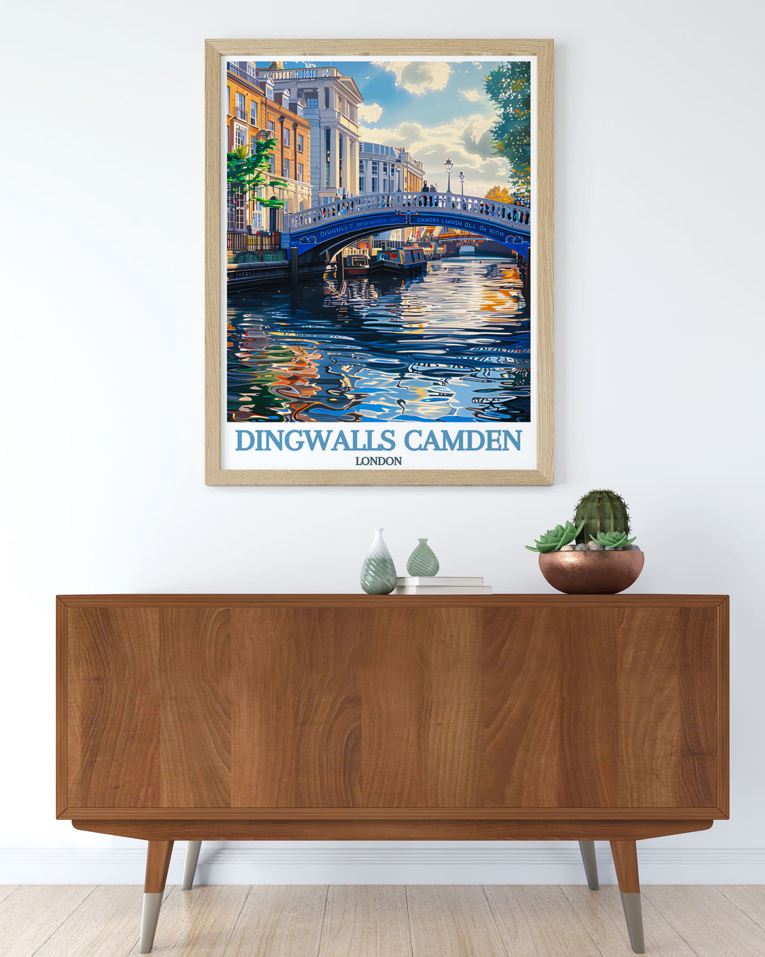A detailed illustration of Camdens bustling markets, capturing the eclectic energy and diverse offerings, perfect for enhancing your living space or office decor.
