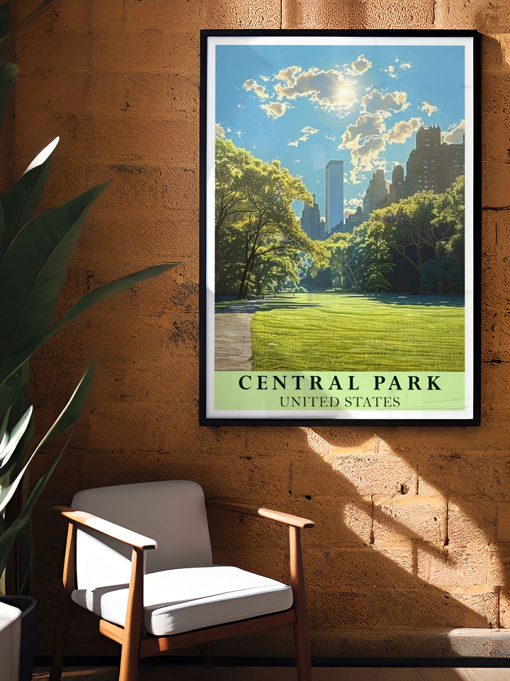 This poster artfully depicts the natural beauty of Central Parks Lawn and the historic charm of the park, offering a perfect blend of New Yorks landscapes and cultural landmarks for your decor.
