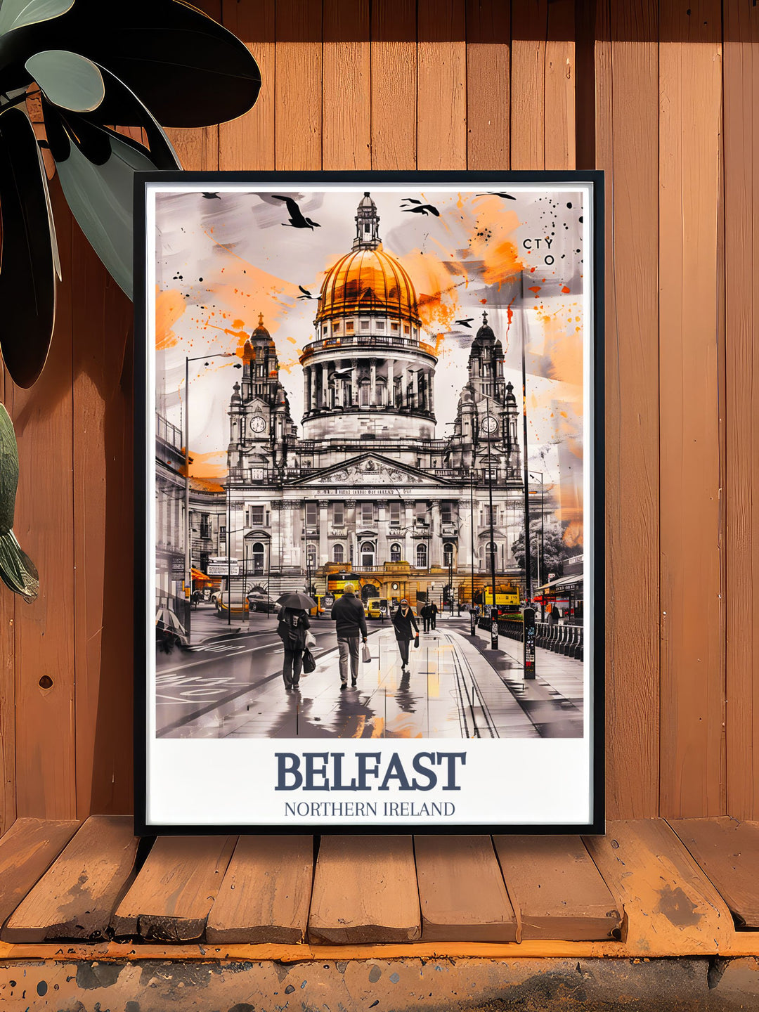 Beautifully detailed City Hall Donegall Square travel poster from Belfast. This Ireland wall art piece is perfect for those who love UK wall prints and want to add a unique and artistic touch to their home decor.