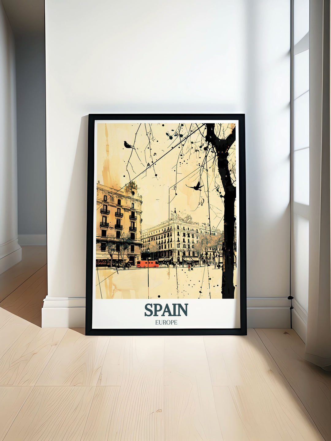 Stunning Spain poster featuring La Rambla Liceu Theatre and A Coruna perfect for adding vibrant Spain wall art to your home decor or as a unique travel gift