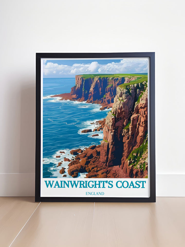 Experience the Coast to Coast Hike with art featuring St. Bees Head and the breathtaking journey envisioned by Alfred Wainwright perfect for adding a touch of adventure to your living room with stunning framed prints and elegant modern decor