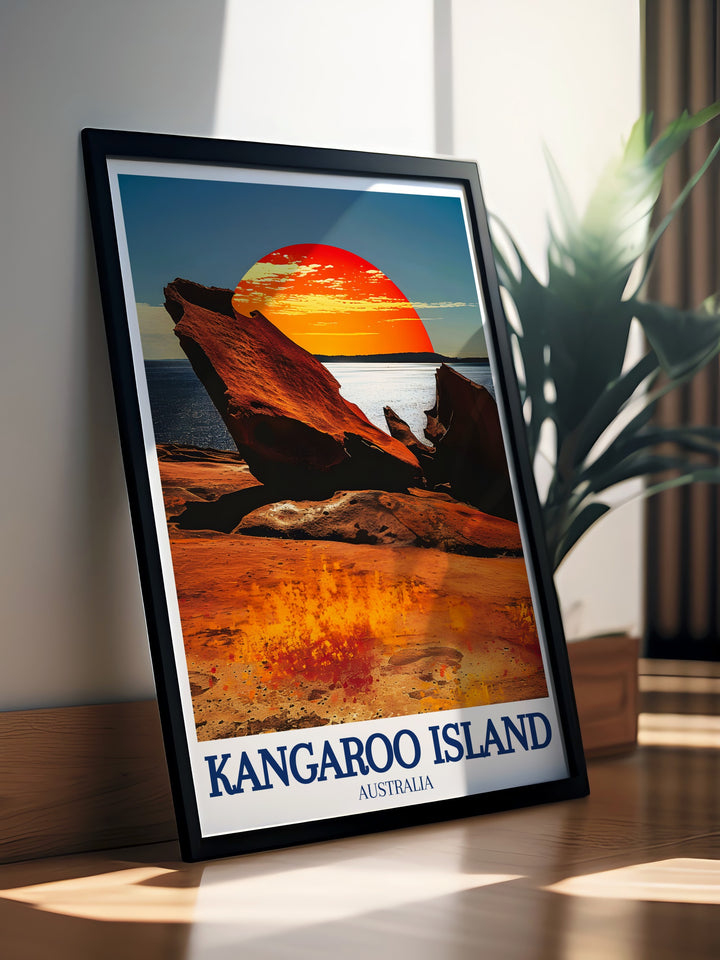 This Kangaroo Island poster print beautifully showcases the untamed wilderness of Flinders Chase National Park and the hidden cove of Stokes Bay, perfect for nature lovers and coastal décor.