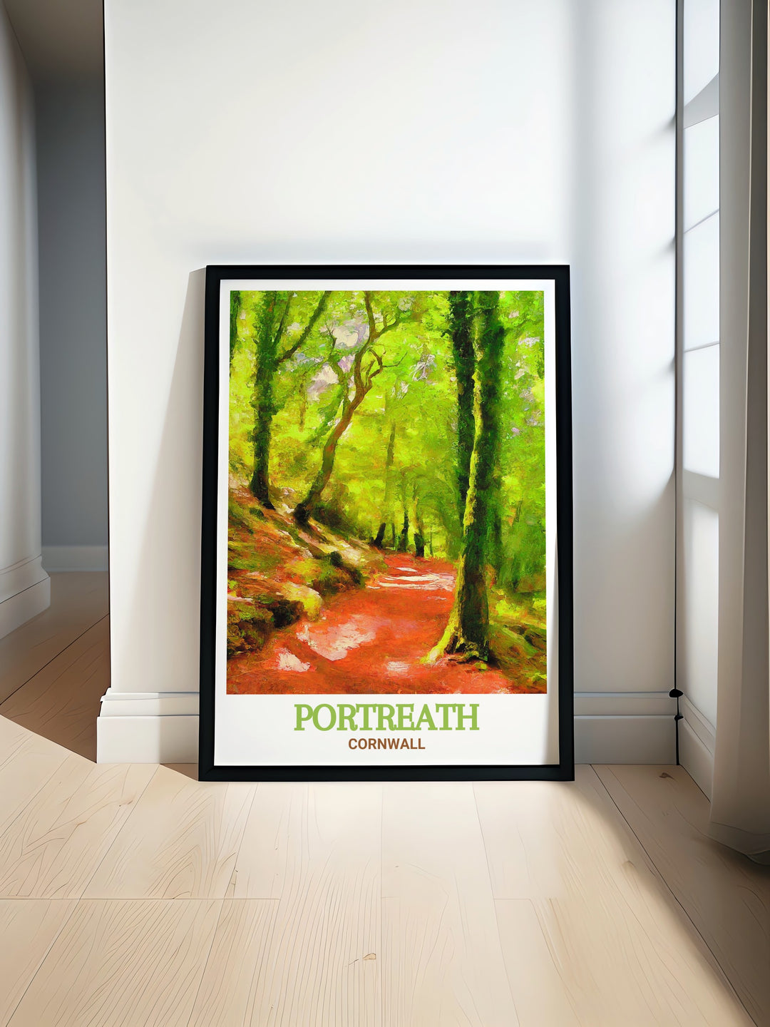 Portreath, a beautiful coastal village in Cornwall, is depicted in this stunning print. The artwork captures the serene atmosphere of Portreath, showcasing its sandy beaches and picturesque harbor. Perfect for adding a touch of coastal charm to your home decor, this print reflects the peaceful beauty of Cornwalls coastline.