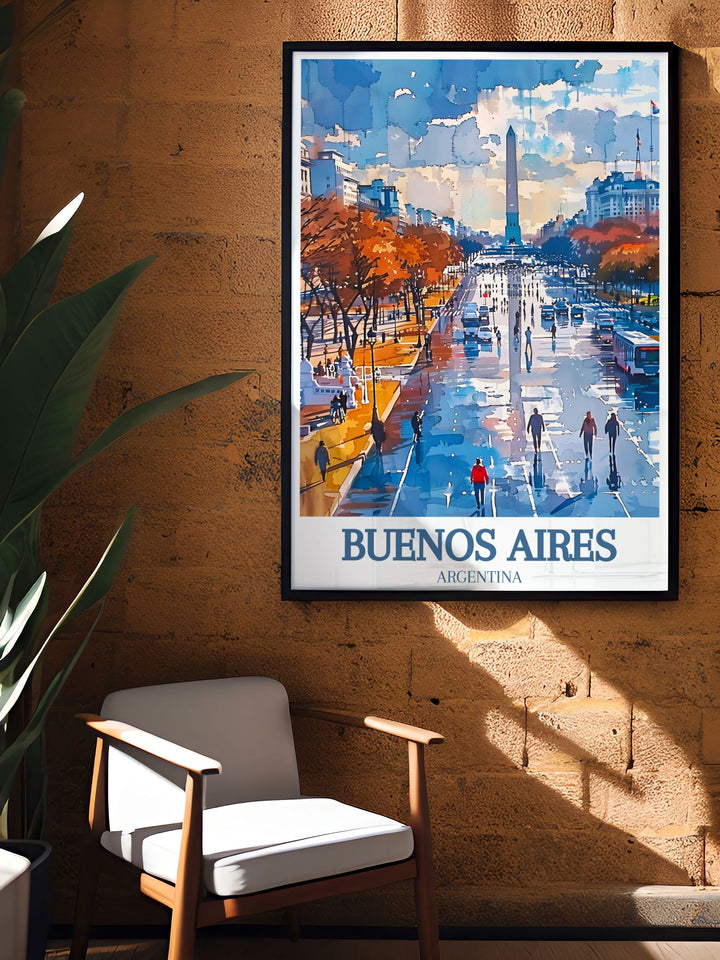 This unique Buenos Aires print of the Obelisk and Plaza de la Republica captures the essence of Argentinas vibrant city life. Ideal for art lovers who appreciate both history and modernity.