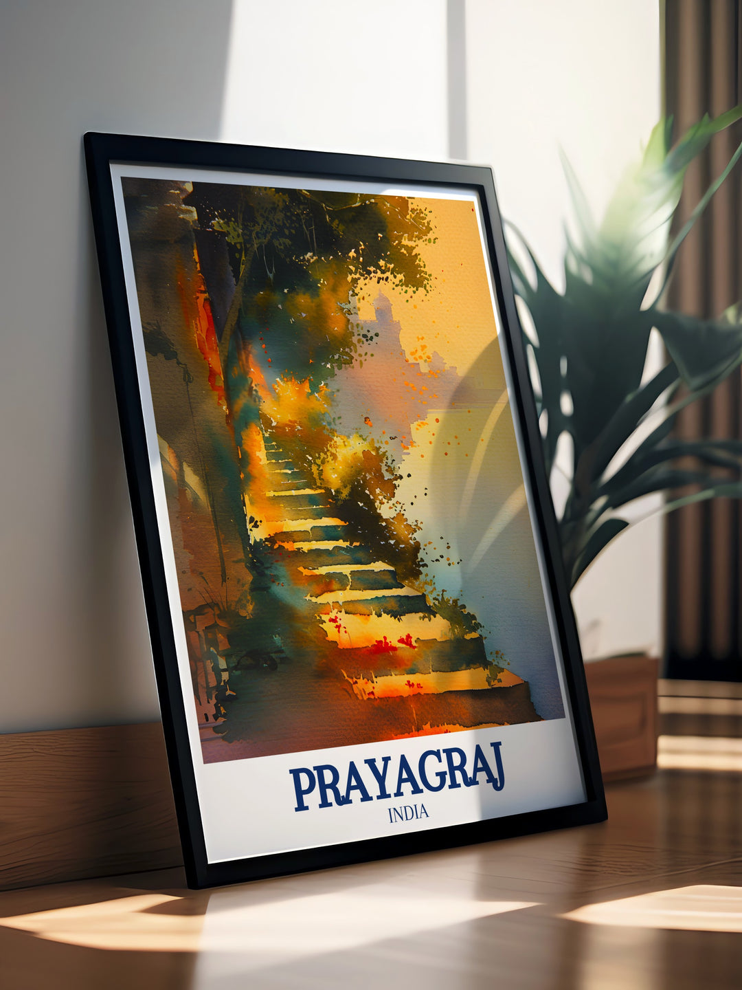 Vintage poster of Prayagraj, illustrating the citys layout and the sacred rivers that define it. This map print is ideal for those who love travel inspired art that celebrates the spiritual and cultural richness of India.