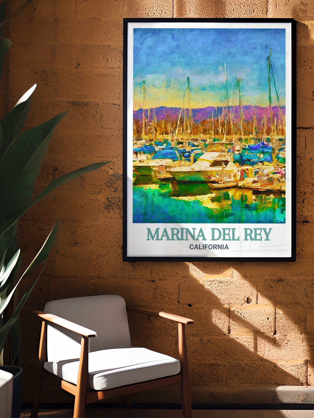 Marina del Rey travel print featuring a colorful city map and detailed depiction of Marina del Rey Harbor. This modern art print is ideal for home decor enthusiasts and makes a unique gift for birthdays anniversaries or special celebrations.