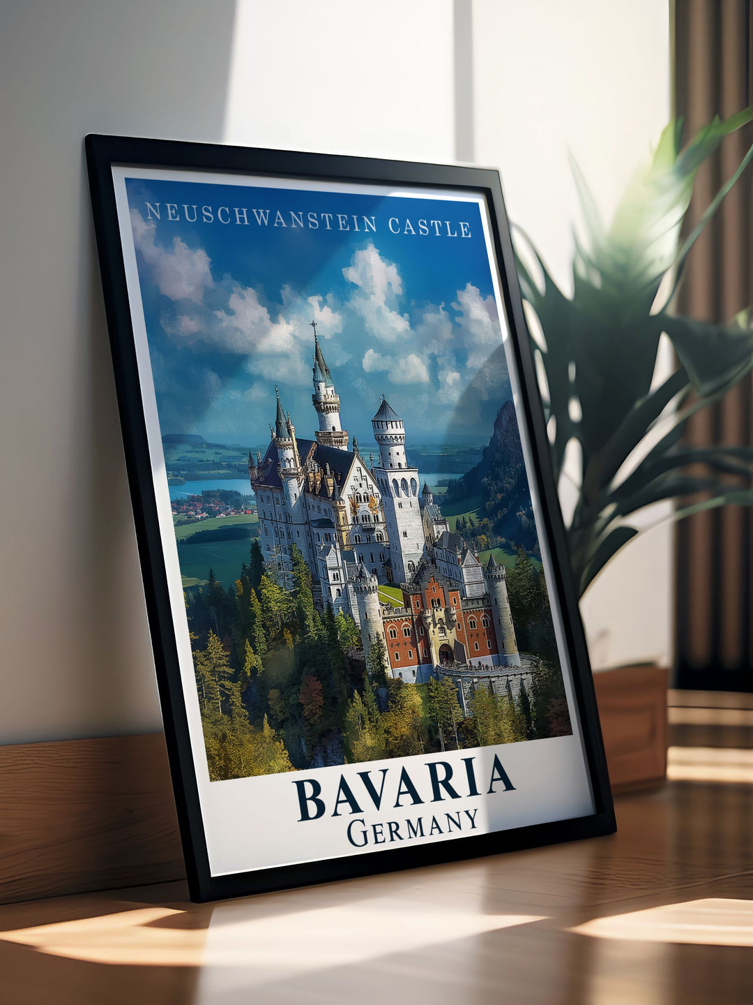 Stunning Neuschwanstein Castle artwork crafted with precision. This beautiful art print brings to life the intricate details and grandeur of Neuschwanstein Castle enhancing any rooms decor.