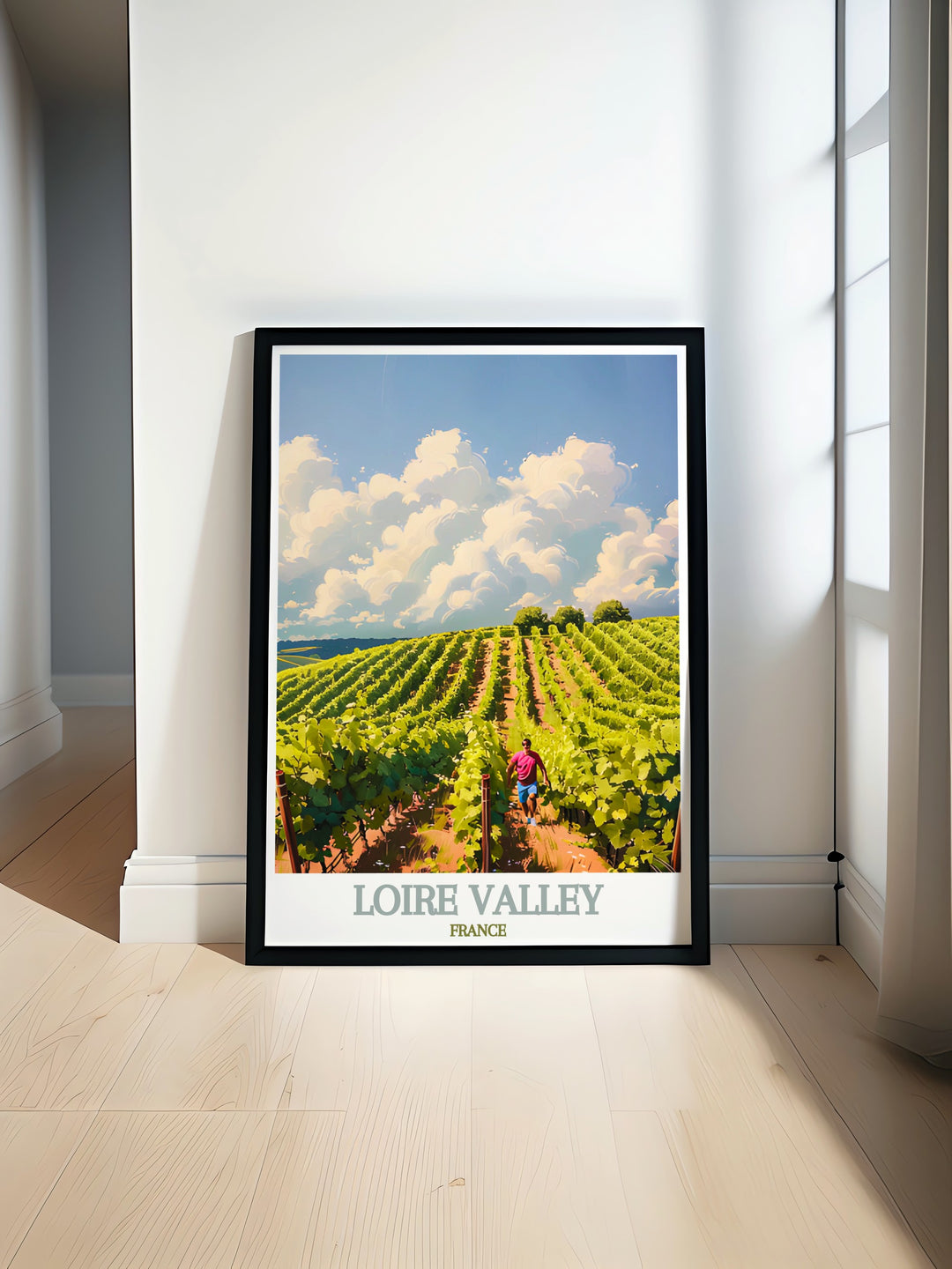 Explore the beauty of the Loire Valley with this stunning travel print showcasing Vineyards and Wineries. Perfect for adding a touch of French charm to your home decor with its vibrant colors and elegant design celebrating the scenic landscapes of France.