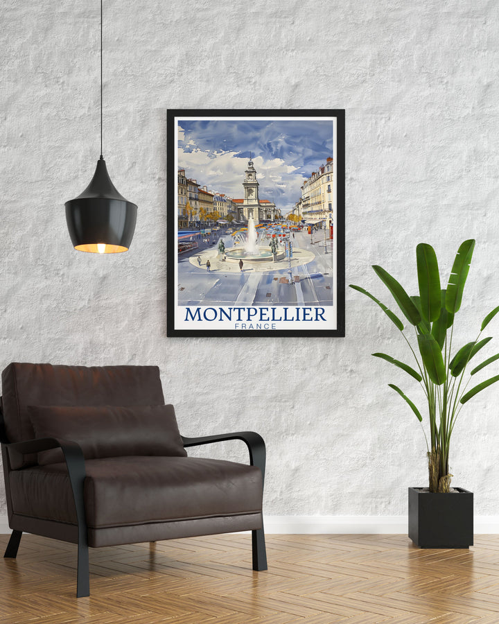 Captivating France Print highlighting the dynamic beauty of Place de la Comedie in Montpellier a perfect addition to your home decor