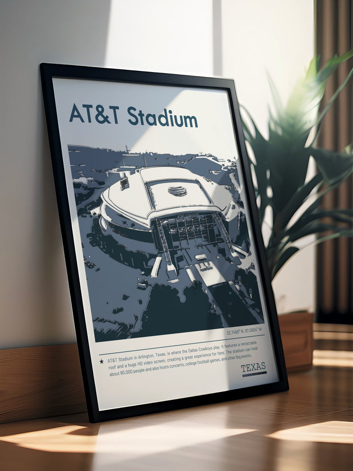 Celebrate Texas sports with a Travel Poster featuring the Dallas Cowboys at AT and T Stadium Texas Rangers at Globe Life Field and Dallas Stars at American Airlines Center great for sports lovers