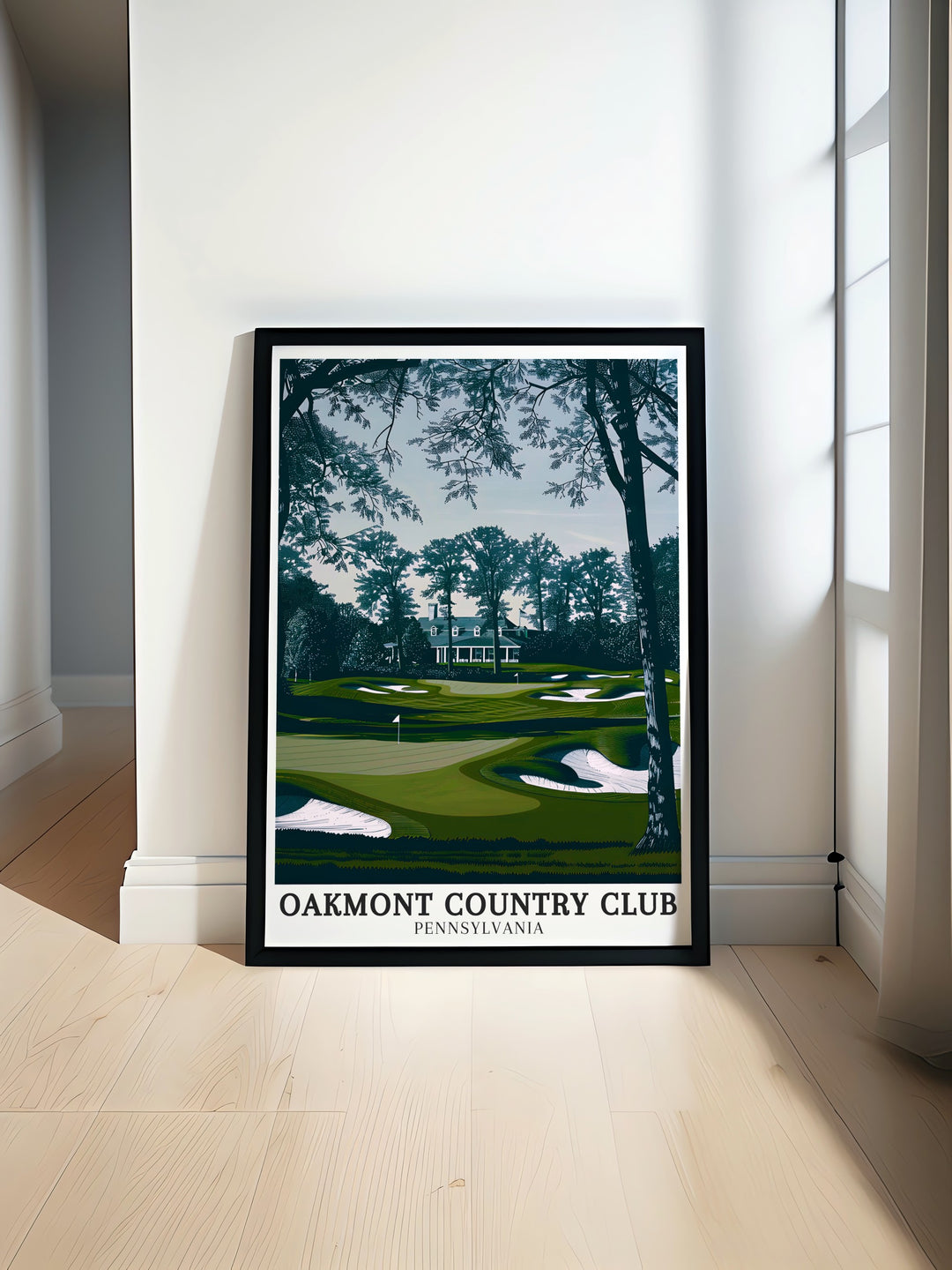 Oakmont Country Club poster print featuring Oakmonts Course and Oakmont country club house in Plum Pennsylvania is a stunning piece of Pennsylvania art perfect for adding elegance and golfing history to your home decor with vibrant colors and intricate details