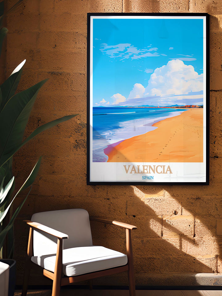 Valencia décor collection includes Malvarrosa Beach modern prints offering perfect wall decor options for any room with detailed designs and vibrant hues that bring warmth and charm to your home