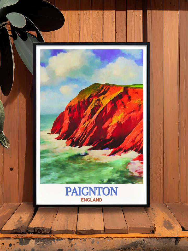 This Paignton Travel Print combines the charm of Paigntons beaches with the serene landscape of Roundham Head. Perfect for lovers of Devons scenic coastlines, this artwork makes an excellent addition to any home or office, creating a peaceful atmosphere.