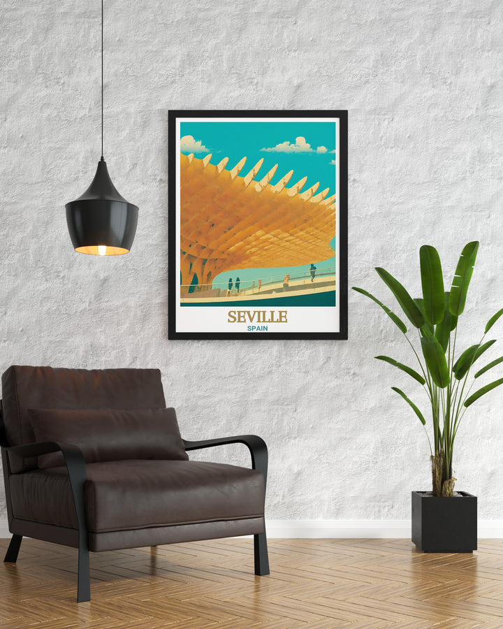 This Spain Wall Art captures the Metropol Parasol, an iconic architectural masterpiece in Seville. The print beautifully balances the innovative design of the structure with the rich cultural history of the city, offering a unique way to showcase your love for Seville.