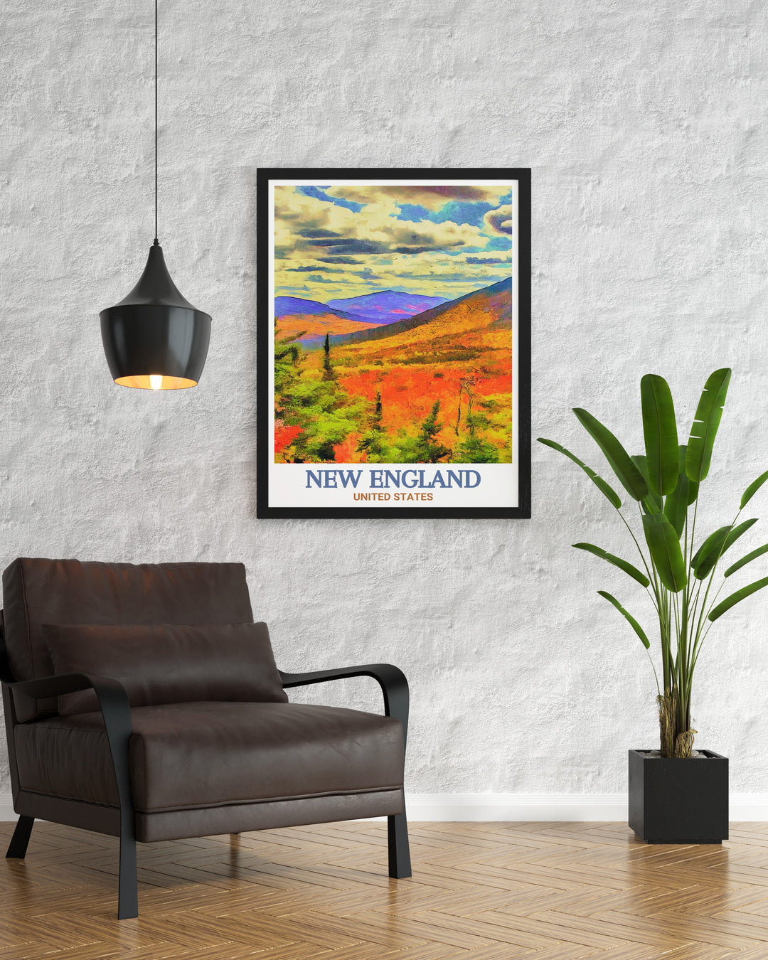 White Mountains framed print featuring stunning views from this iconic hiking destination along with the New England Trail. Perfect for home decor and thru hikers this National Park poster adds elegance to any living room or office space.