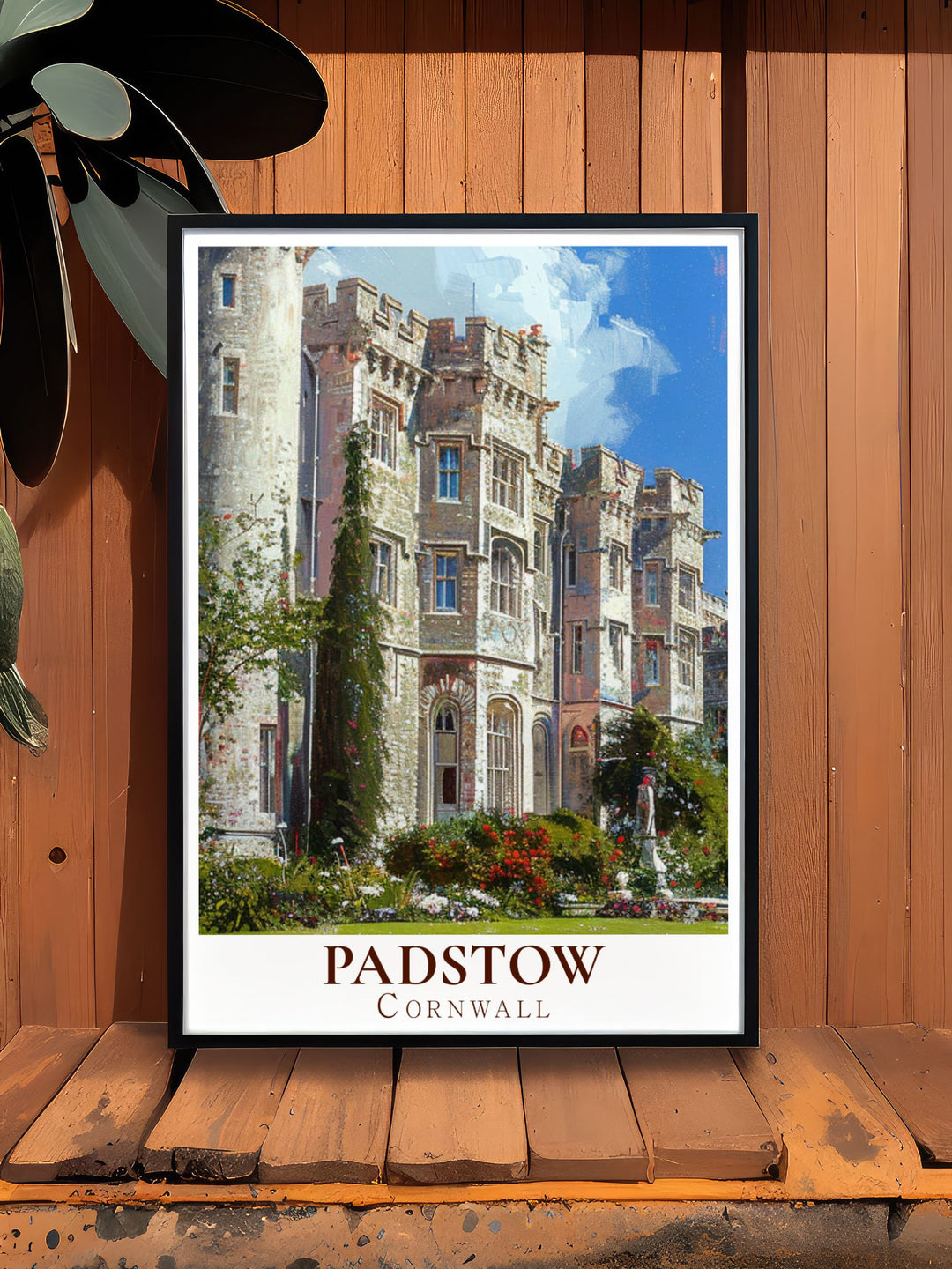 UK Travel Poster of Padstow Harbour perfect for creating a bucket list of Cornwall destinations and adding charm to your home decor Prideaux Place elegant home decor pieces offering a blend of history and modern art for any room