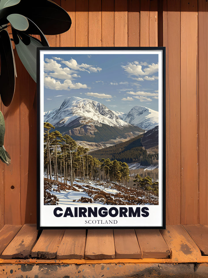 Cairngorms mountain range prints offering an elegant and contemporary twist on traditional nature illustrations highlighting the majestic peaks and lush valleys of Scotland perfect for nature lovers and art enthusiasts