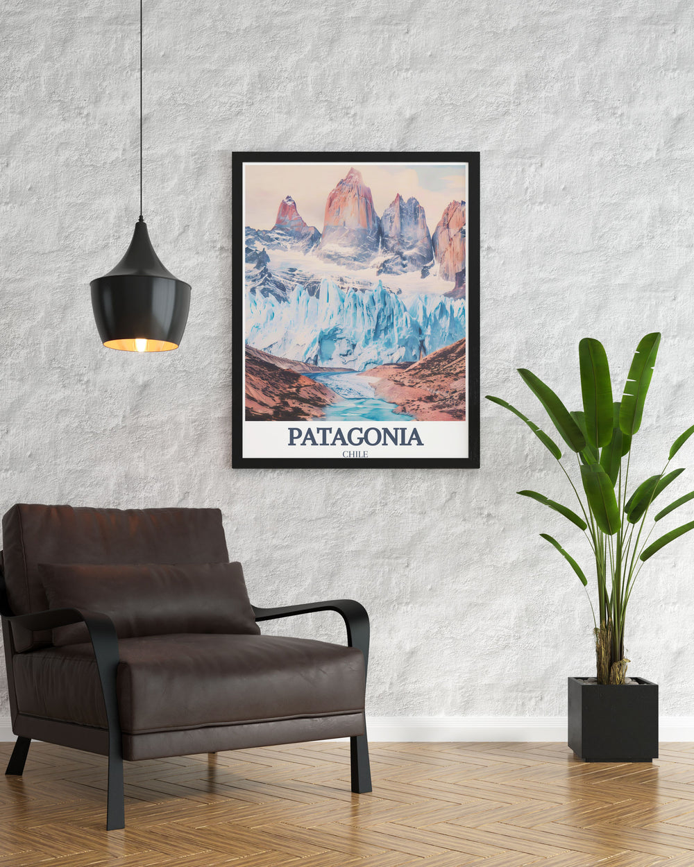 Perito Moreno Glacier Wall Art featuring the stunning views of Patagonias iconic glacier alongside the towering Fitz Roy Mountain. This canvas art brings the serenity and majesty of Patagonias landscapes into your home, perfect for nature inspired decor.