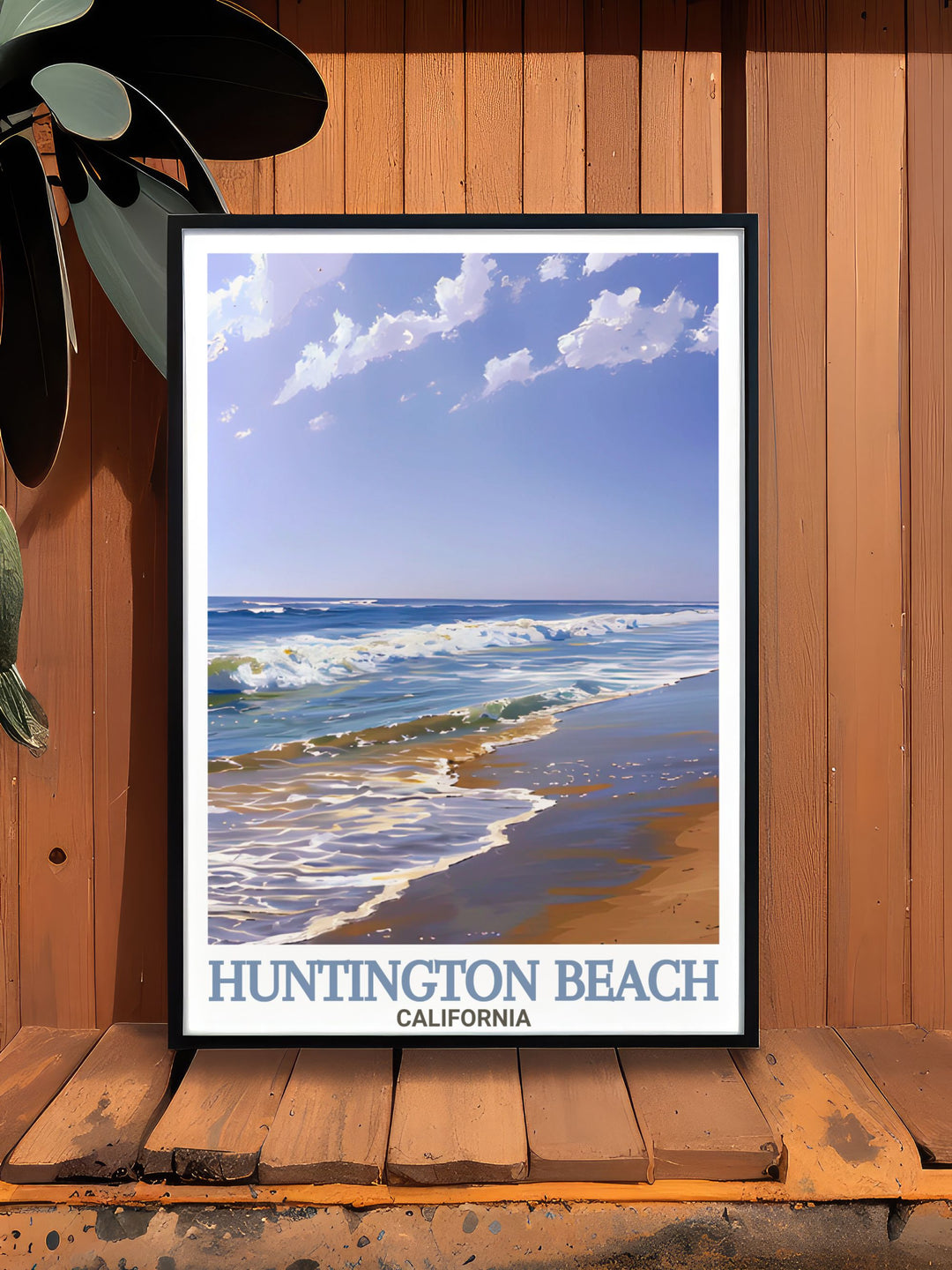 Celebrate Californias beach culture with this wall art of Huntington Beach and Huntington State Beach. The detailed artwork brings the beauty of the Pacific coast into your home, making it an ideal piece for beach lovers and travelers.