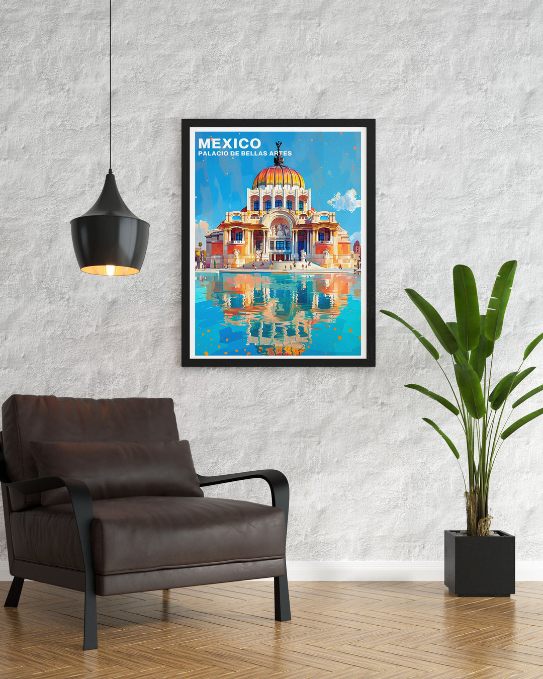 This travel poster of the Palacio de Bellas Artes captures the stunning architecture and artistic heritage of one of Mexicos most iconic landmarks, perfect for bringing cultural elegance into your home decor.