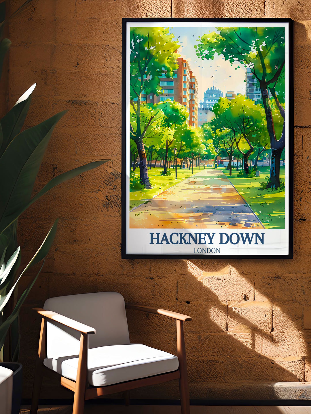 An intricate depiction of Hackney Downs Park, this art print showcases the peaceful walking paths and lush greenery of one of Londons beloved parks, bringing the charm of East London into your living space.