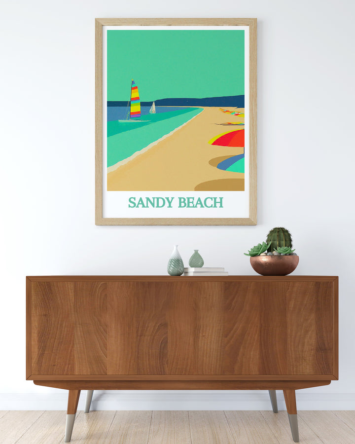 Colorful Sandy Beach Park Framed Print showcasing bright and inviting beach scenes with a focus on modern art and detailed lighthouse artwork perfect for creating a stylish and elegant living space