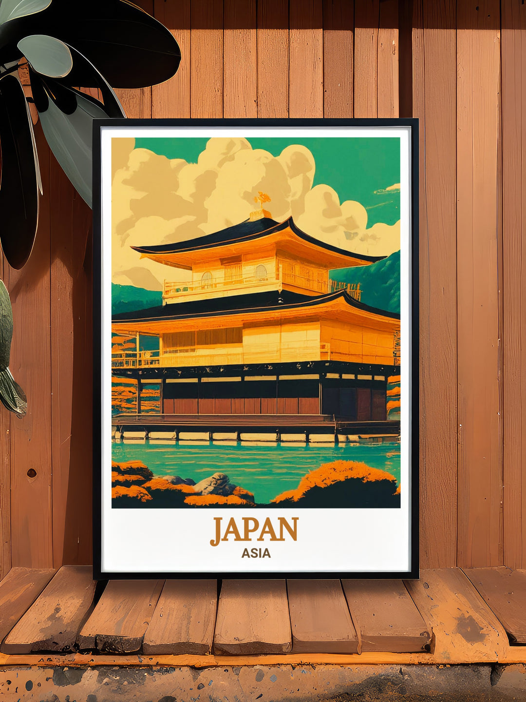 Bring the tranquility of Kyotos Kinkaku ji into your home with this beautiful travel print. The shimmering gold of the temple contrasts with the serene water reflection, making it a captivating piece of art. Perfect for those who appreciate Japans historical beauty and Zen architecture.