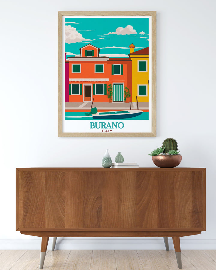 Beautiful Burano City Print featuring the iconic colorful houses of Burano. Perfect for travel enthusiasts and art lovers, this print captures the charm of Burano and adds a splash of color to any room.