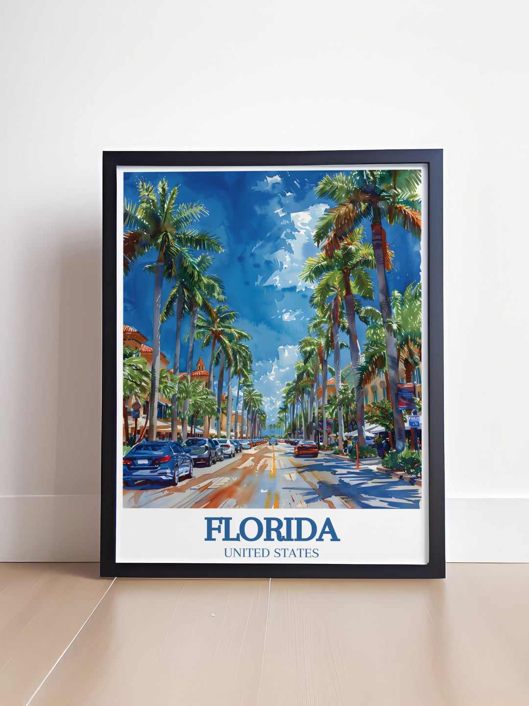 Miami Beachs vibrant nightlife scene is captured in this travel poster, showcasing the citys dynamic energy and colorful lights.