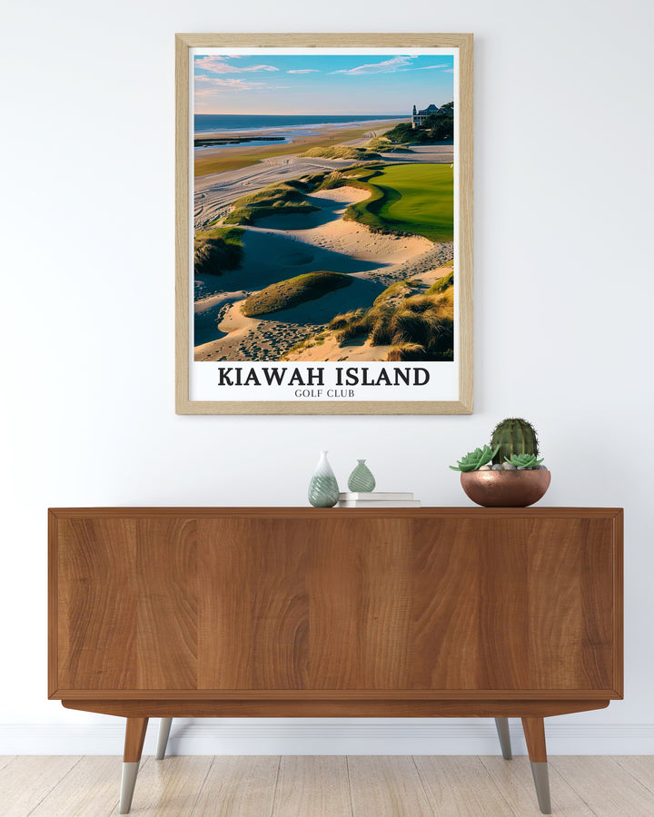 Vintage poster of the Club House at Kiawah Island showcasing its timeless elegance and stunning location overlooking the Atlantic Ocean an excellent choice for adding a touch of class to your home or office