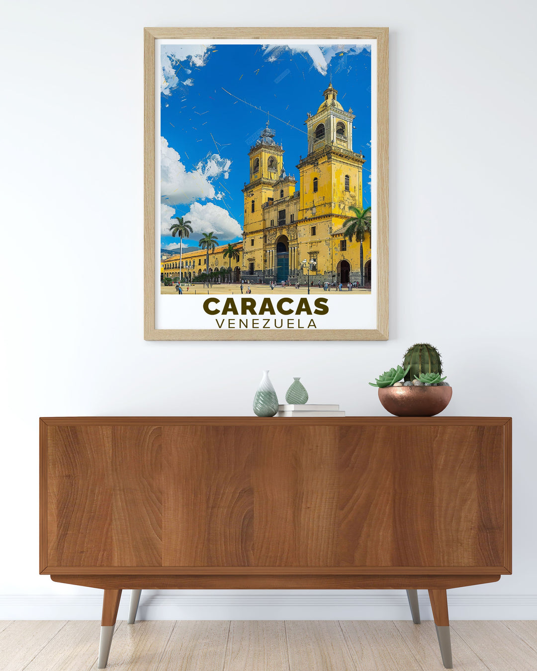 This poster artfully depicts Plaza Bolivar and its role as a central landmark in Caracas, offering a perfect blend of historical marvels and urban landscapes for your decor.