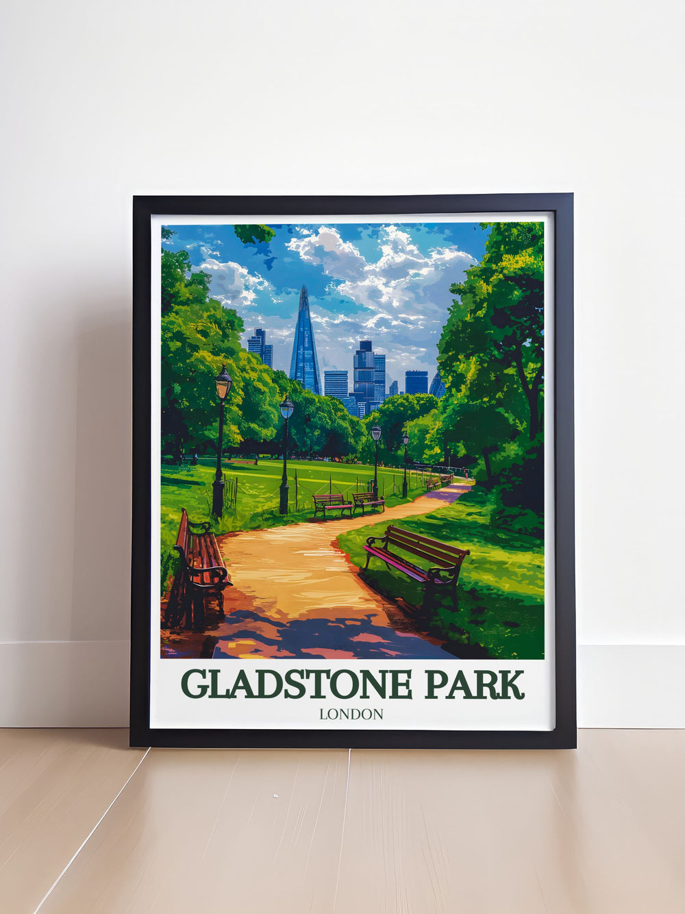 Detailed illustration of Gladstone Park in Dollis Hill, highlighting its serene landscapes and vibrant greenery, perfect for those who appreciate peaceful urban retreats.