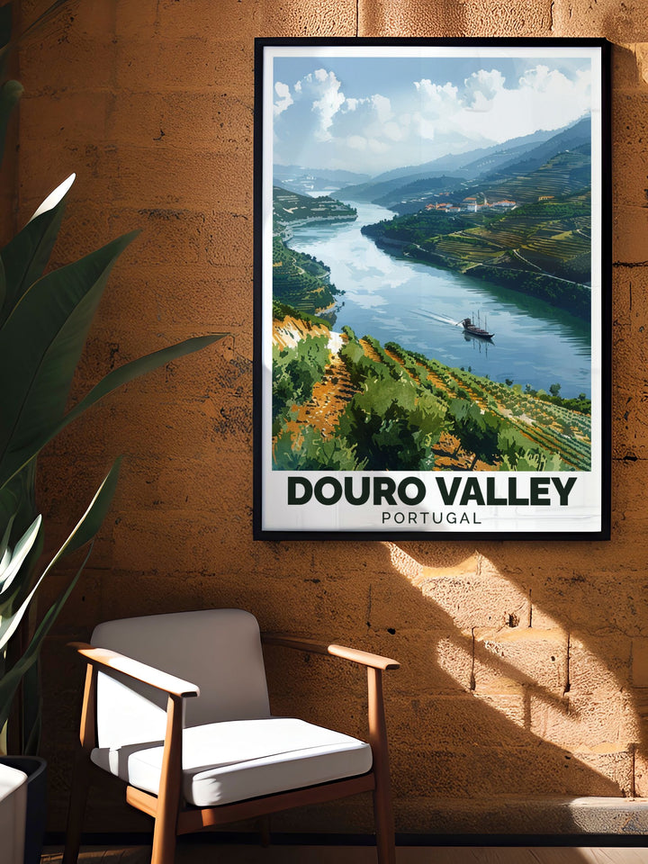 Custom print featuring unique perspectives of the Douro River, capturing the rustic beauty and historical significance of Portugals wine country.