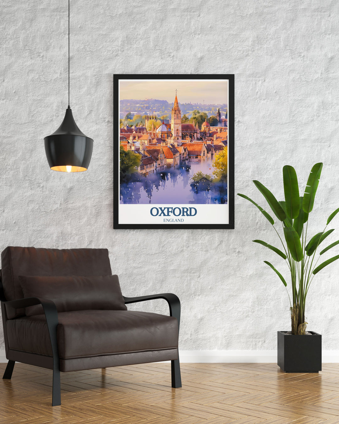 Beautiful Oxford travel print showcasing the cityscape including All Saints Church and Lincoln College a perfect wall decor piece for modern living rooms and offices