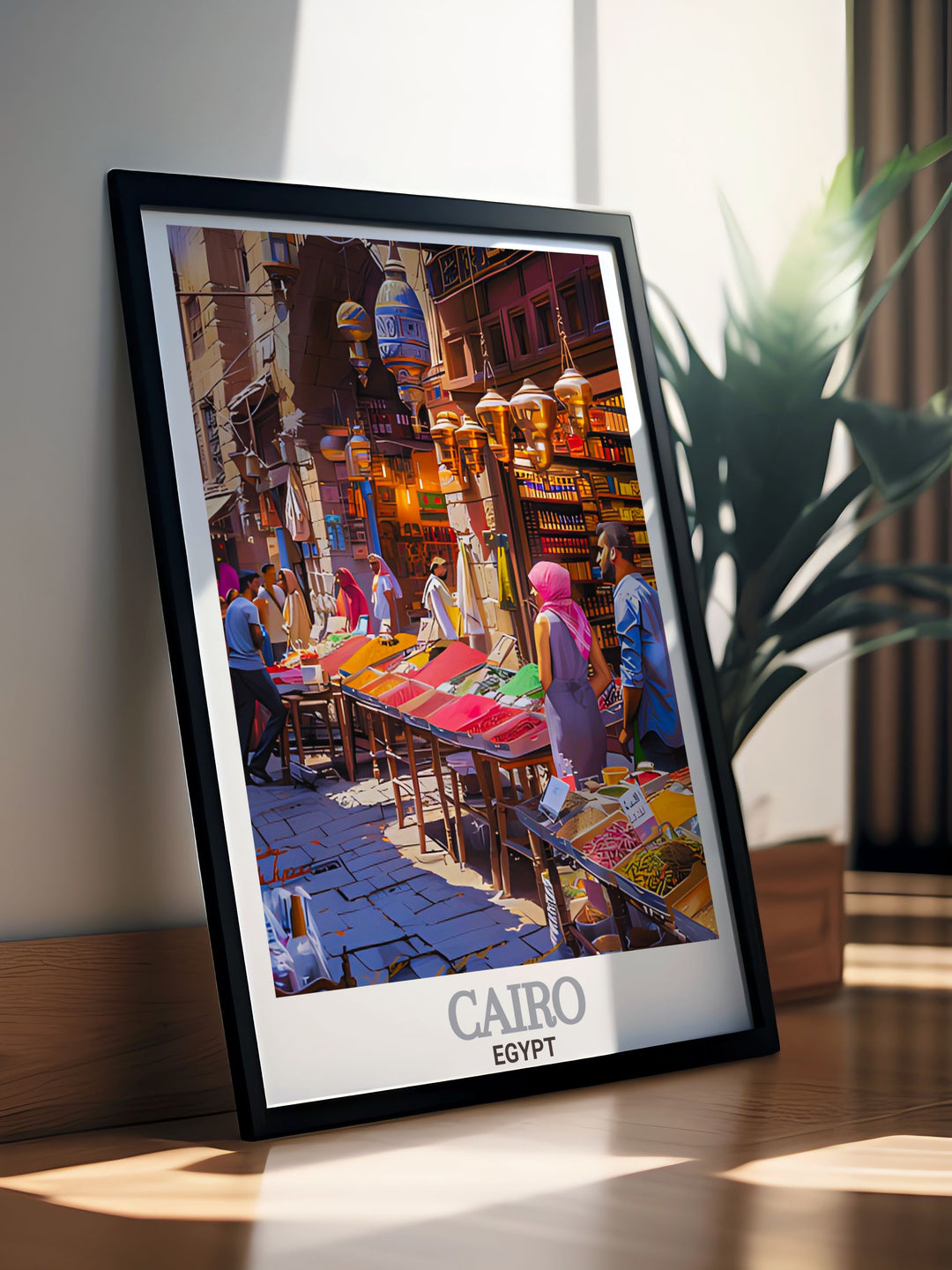 This beautiful Khan El Khalili Bazaar poster showcases the rich history and bustling energy of Cairo making it a great addition to any art collection and a thoughtful personalized gift for any occasion