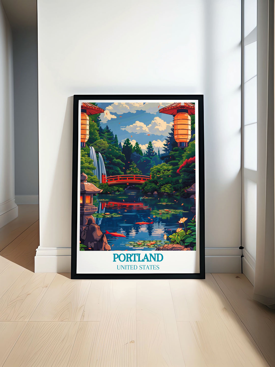 Portland Japanese Garden black and white art print showcasing the serene beauty of Portland Oregons landscape ideal for sophisticated home decor and unique gifts