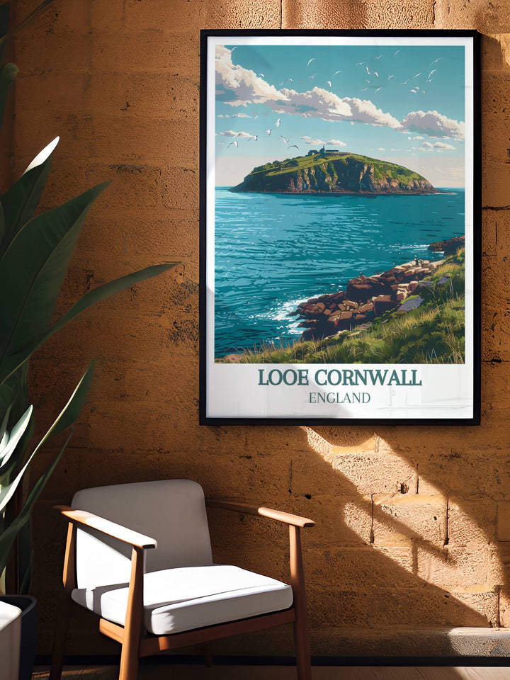 Looe Island Perfect Wall Decor print providing a refined vintage portrayal of Looe Island ideal for enhancing any living space.