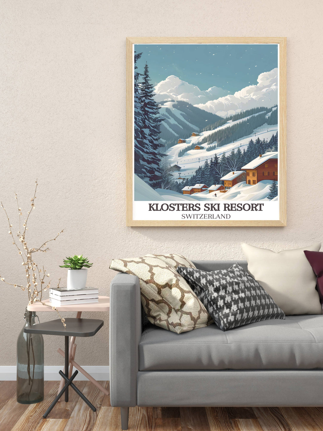 Add a touch of elegance to your home with our Klosters Ski Resort Artwork. This Framed Print features beautiful vintage designs that celebrate the spirit of skiing at Klosters. Perfect for winter sports enthusiasts and art lovers alike