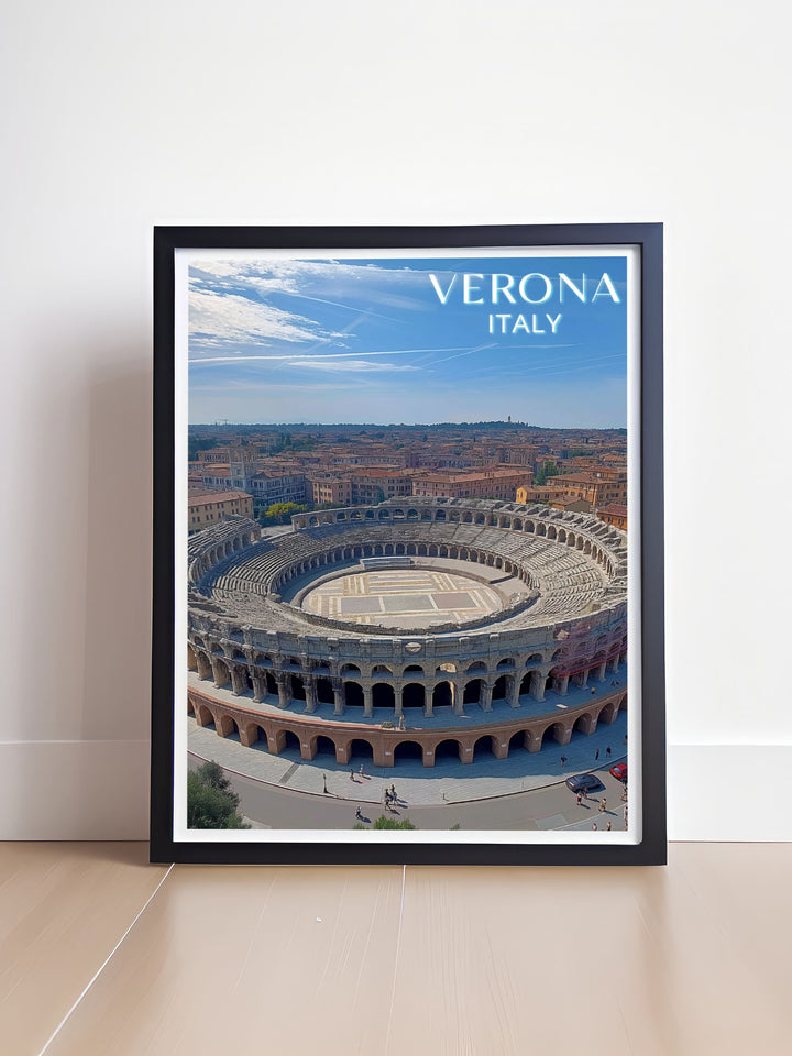 Exquisite Verona wall art showcasing Arena de Verona a perfect blend of historical beauty and modern design making it an excellent Italy travel gift for friends and family or a stunning piece for your own home.