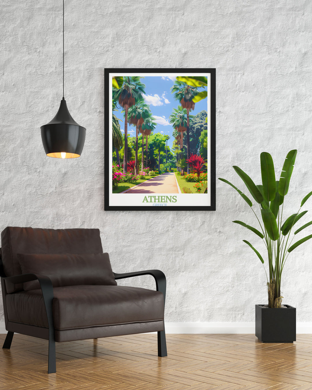 Elegant National Garden framed prints showcasing the serene beauty of Athens Greece a must have for travel art collectors and those who appreciate Greece island decor and Athens travel posters