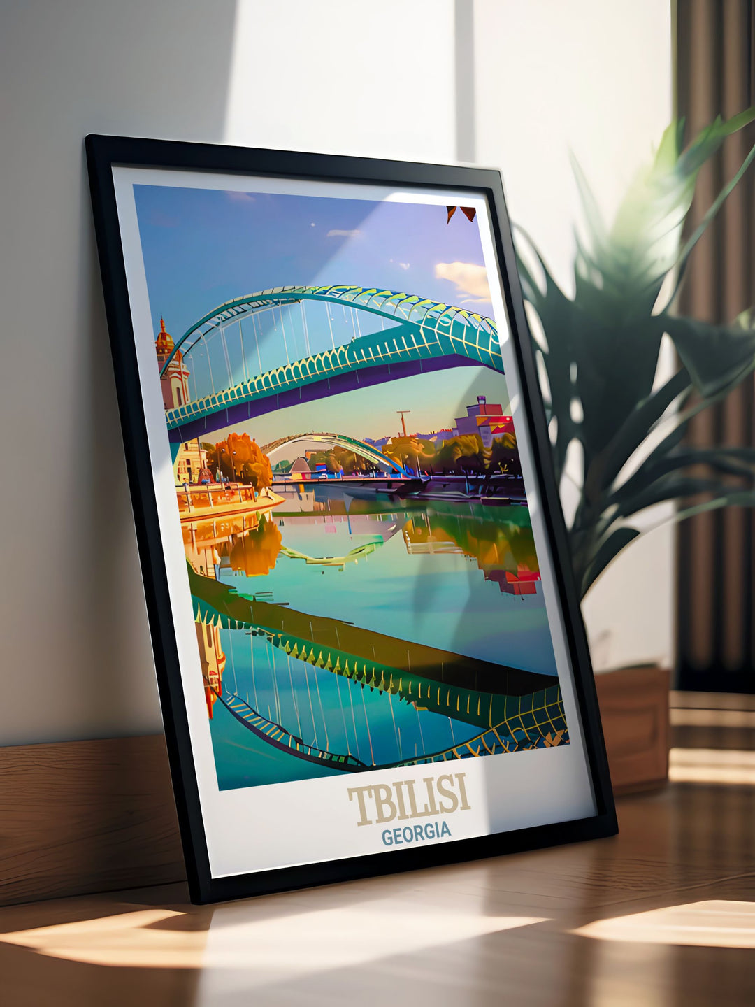 This beautiful Tbilisi Travel Print captures the charm of the Georgian capital with a detailed city map and the stunning Bridge of Peace. Perfect for transforming any living room into an elegant space or giving as a thoughtful personalized gift.