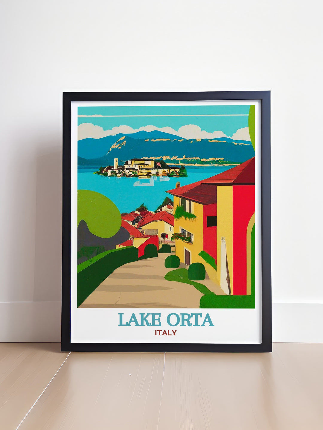 Bring the timeless charm of Lake Orta into your home with this elegant travel poster. Featuring the lakes calm waters and the classic architecture of Orta San Giulio, this artwork is a must have for anyone who loves Italian scenery.