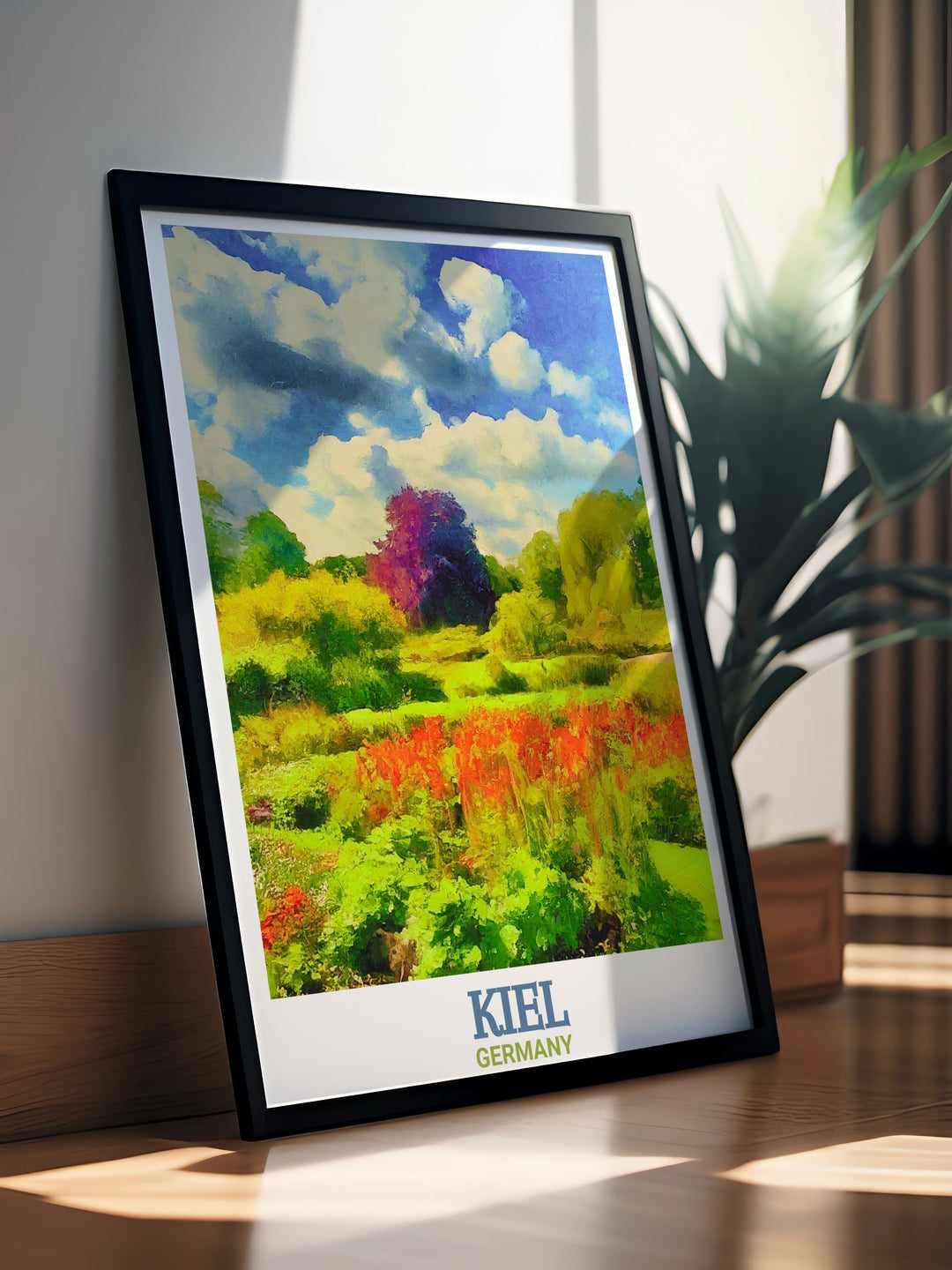 Celebrate the beauty of Kiel and its renowned Botanical Garden with this travel print. The artwork captures the gardens colorful foliage and tranquil atmosphere, making it a wonderful addition to any room in your home or office.